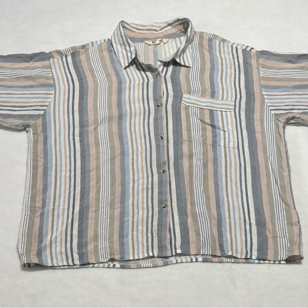 light blue and tan stripes button down shirts